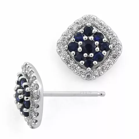 viereckigem Saphir Diamantohrringe in 14 Karat Weißgold mit Diamant und Saphir