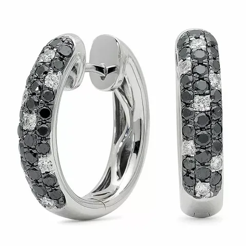 17 mm schwarzem Diamant Kreole in 14 Karat Weißgold mit schwarz Diamant und Diamant