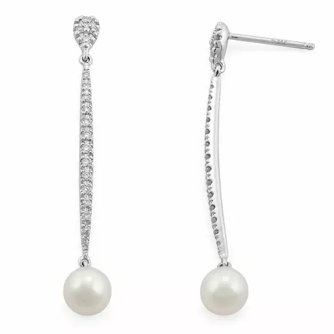 lange Perle Diamantohrringe in 14 Karat Weißgold mit Diamant