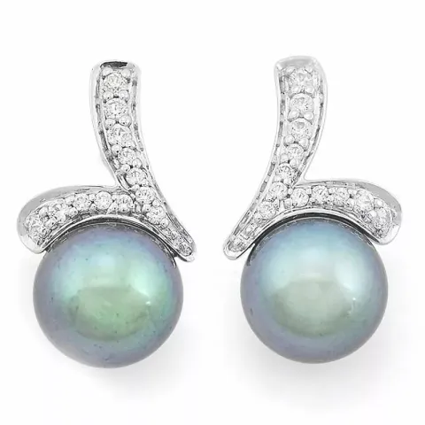 Perle Diamantohrringe in 14 Karat Weißgold mit Diamant