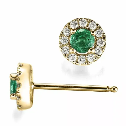 runden Smaragd Diamantohrringe in 14 Karat Gold mit Smaragd und Diamant