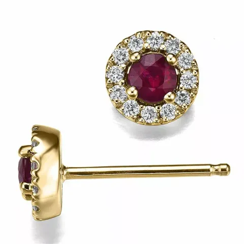 runden Rubin Diamantohrringe in 14 Karat Gold mit Rubin und Diamant