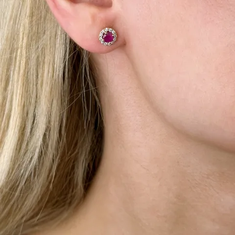 runden Rubin Diamantohrringe in 14 Karat Gold mit Rubin und Diamant