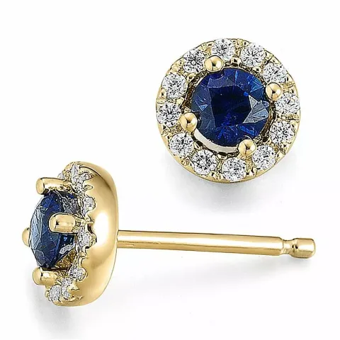 runden Saphir Diamantohrringe in 14 Karat Gold mit Saphir und Diamant