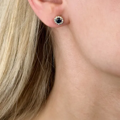 runden Saphir Diamantohrringe in 14 Karat Gold mit Saphir und Diamant