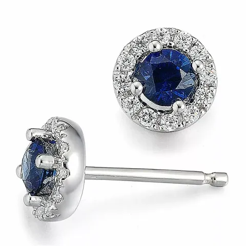 runden Saphir Diamantohrringe in 14 Karat Weißgold mit Saphir und Diamant