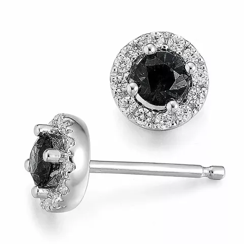 runden schwarzem Diamant Brillantohrringen in 14 Karat Weißgold mit Diamant und schwarz Diamant