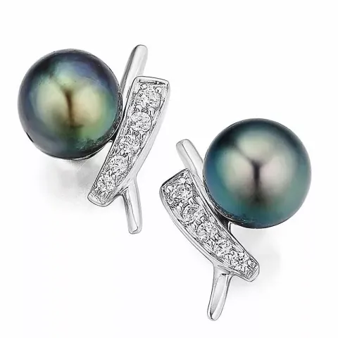 Blumen Perle Diamantohrringe in 14 Karat Weißgold mit Diamant
