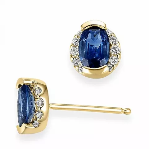 ovalen blauem Saphir Ohrstecker in 14 Karat Gold mit Diamant und Saphir 