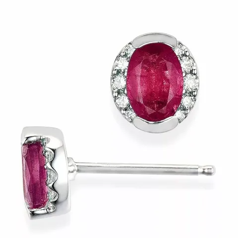 ovalen Rubin Ohrstecker in 14 Karat Weißgold mit Diamant und Rubin