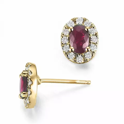 Rosette Rubin Brillantohrringen in 14 Karat Gold mit Rubinen und Diamanten 