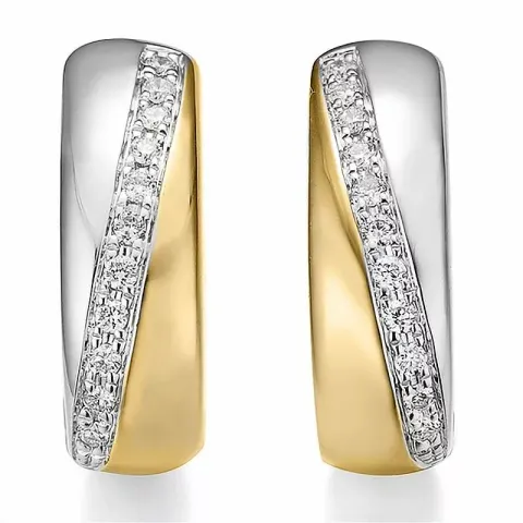 15 mm Diamant Halbkreolen in 14 Karat Gold und Weißgold mit Diamant