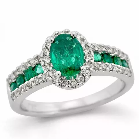 ovaler grünem Smaragd Diamantring in 14 Karat Weißgold 0,65 ct 0,31 ct 0,29 ct