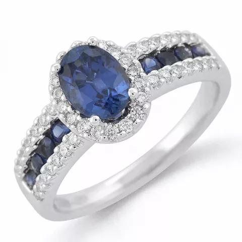 ovaler blauem Saphir Diamantring in 14 Karat Weißgold 0,286 ct 