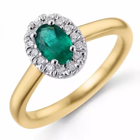 Rosette Smaragd Ring in 14 Karat Gold- und Weißgold 0,47 ct 0,12 ct