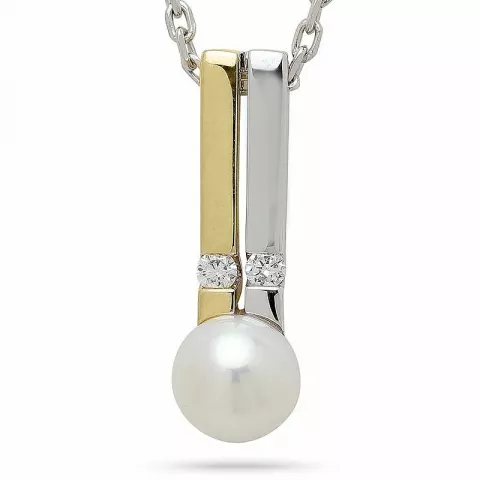 Perle Diamantanhänger in 14 karat Gold- und Weißgold 0,05 ct