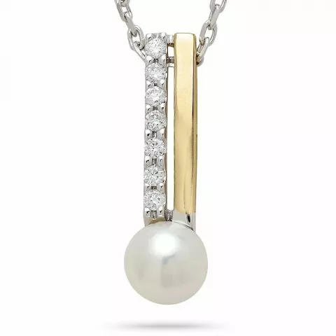Perle Diamantanhänger in 14 karat Gold- und Weißgold 0,11 ct