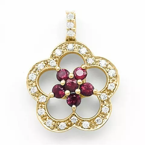 Blumen Rubin Diamantanhänger in 14 karat Gold 0,12 ct 0,34 ct