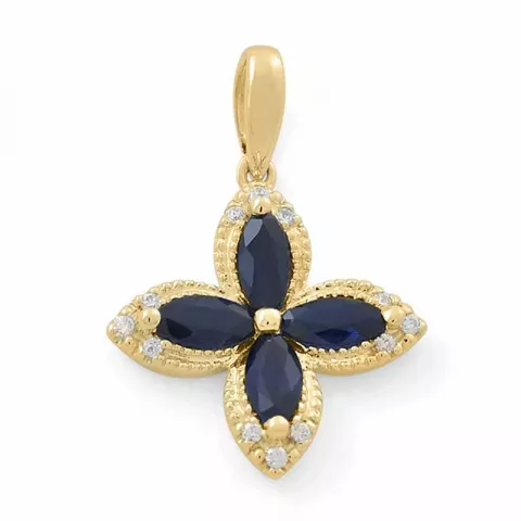 Blumen Saphir Diamantanhänger in 14 karat Gold 0,08 ct 1,36 ct