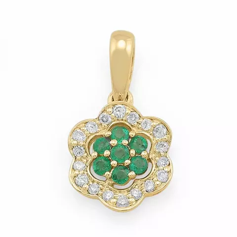 Blumen Smaragd Diamantanhänger in 14 karat Gold  ct 0,16 ct
