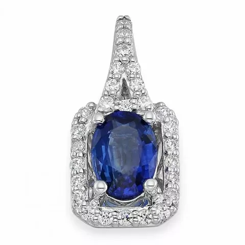 viereckigem blauem Saphir Anhänger in 14 karat Weißgold 0,19 ct 1,05 ct