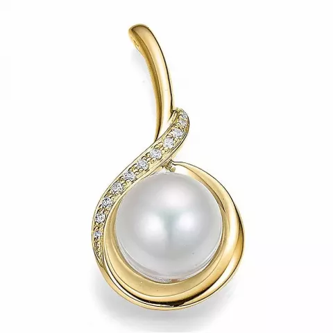 runder weißem Perle Anhänger in 14 karat Gold 0,07 ct