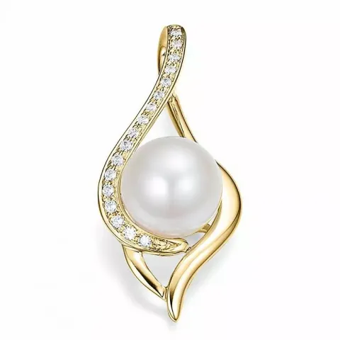 Abstraktem weißem Perle Anhänger in 14 karat Gold 0,122 ct