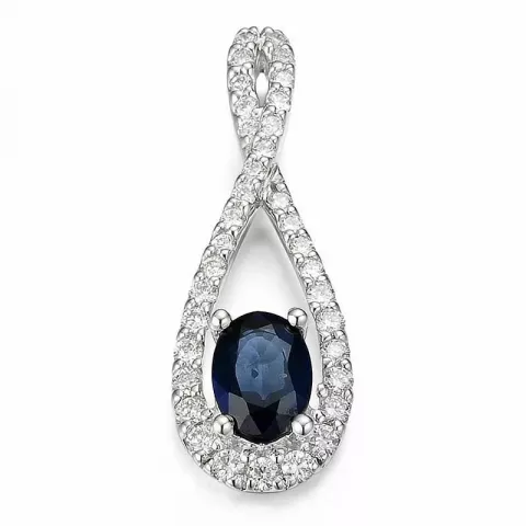 tropfenförmigen blauem Saphir Diamantanhänger in 14 karat Weißgold 0,455 ct
