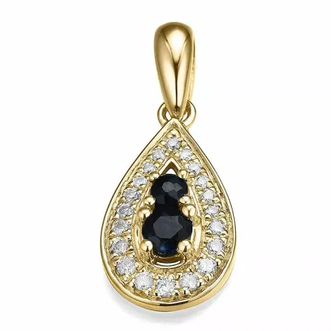 tropfenförmigen blauem Saphir Diamantanhänger in 14 karat Gold 0,109 ct 0,21 ct