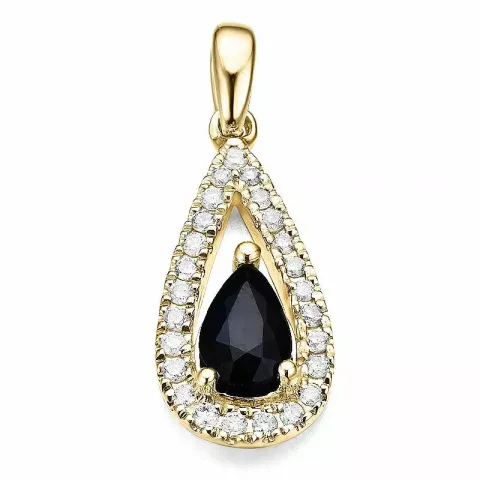 Tropfenförmigen blauem Saphir Diamantanhänger in 14 karat Gold 0,123 ct