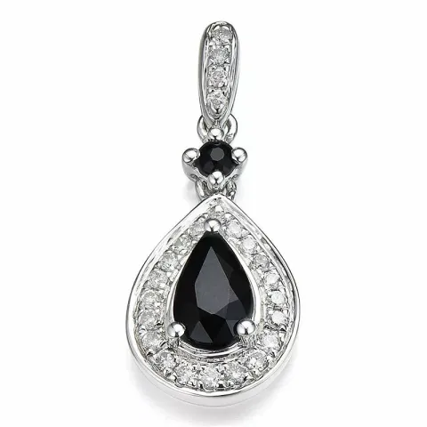 tropfenförmigen blauem Saphir Diamantanhänger in 14 karat Weißgold 0,104 ct 0,55 ct 0,04 ct