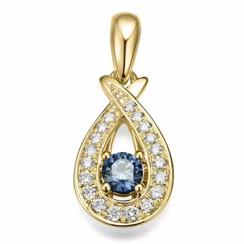 Tropfenförmigen blauem Saphir Diamantanhänger in 14 karat Gold 0,102 ct