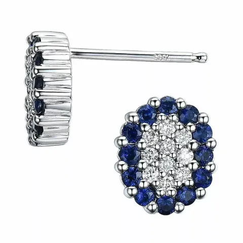 ovalen Saphir Diamantohrringe in 14 Karat Weißgold mit Diamant und Saphir