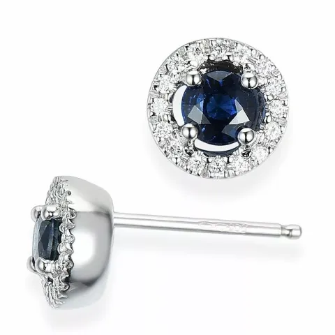 runden blauem Saphir Diamantohrringe in 14 Karat Weißgold mit Diamant und Saphir