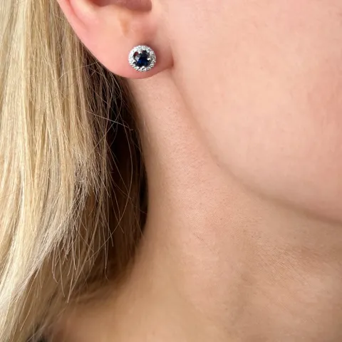 runden blauem Saphir Diamantohrringe in 14 Karat Weißgold mit Diamant und Saphir