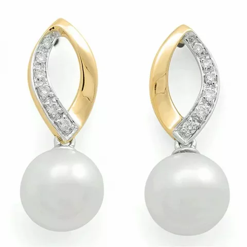 Weißen perle diamantohrringe in 14 karat gold, rhodiniert mit diamanten 
