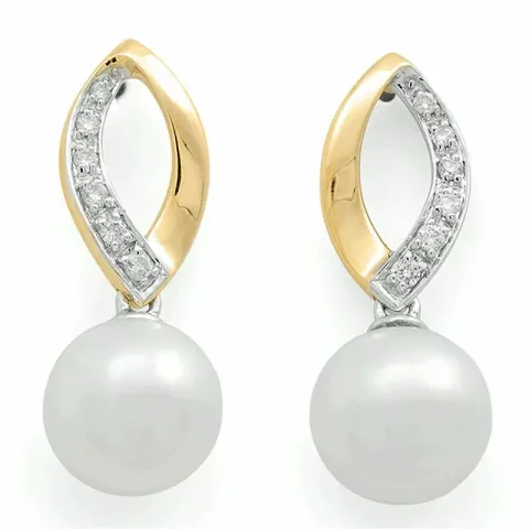 Weißen perle diamantohrringe in 14 karat gold, rhodiniert mit diamanten