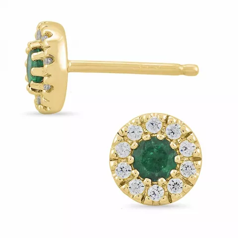 runden Smaragd Diamantohrringe in 14 Karat Gold mit Smaragd und Diamant 