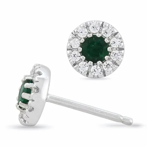 runden Smaragd Diamantohrringe in 14 Karat Weißgold mit Smaragd und Diamant