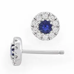 runden Saphir Diamantohrringe in 14 Karat Weißgold mit Saphir und Diamant