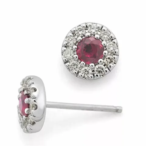 runden Rubin Diamantohrringe in 14 Karat Weißgold mit Rubin und Diamant