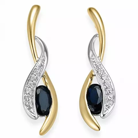 blauem Saphir Diamantohrringe in 14 Karat Gold und Weißgold mit Diamant und Saphir 