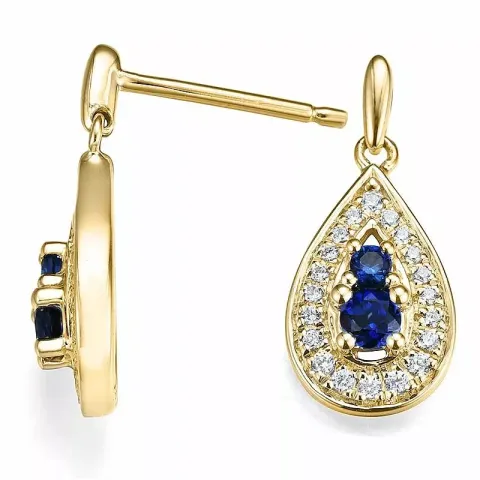 Tropfen blauem Saphir Ohrstecker in 14 Karat Gold mit Diamant und Saphir