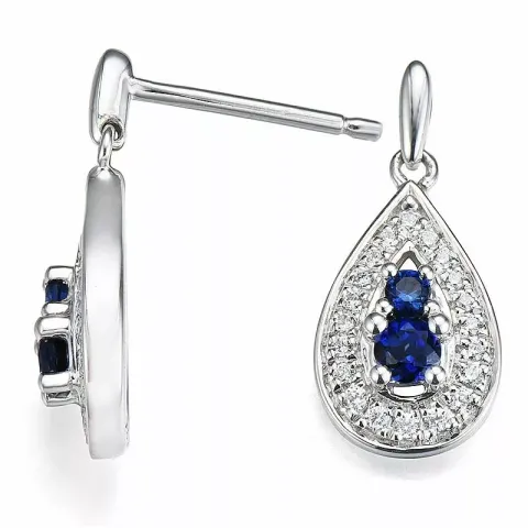 Tropfen Saphir Ohrstecker in 14 Karat Weißgold mit Diamant und Saphir