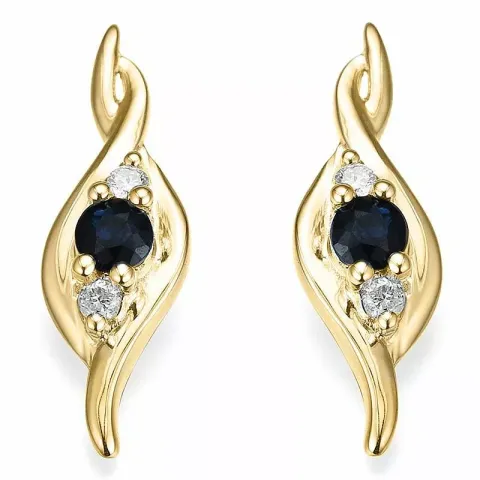 Saphir Diamantohrringe in 14 Karat Gold mit Diamant und Saphir