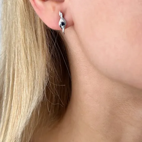 Saphir Diamantohrringe in 14 Karat Weißgold mit Diamant und Saphir