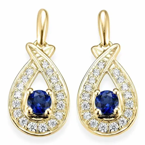 tropfenförmigen Saphir Kreole in 14 Karat Gold mit Diamant und Saphir