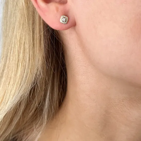 viereckigem weißen Brillantohrringen in 14 Karat Gold mit Diamant