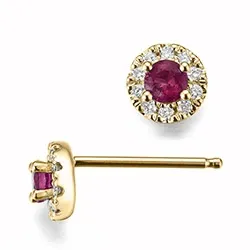 runden rotem Rubin Gold Ohrstecker in 14 Karat Gold mit Diamant und Rubin