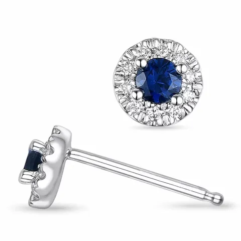 runden blauem Saphir Weißgold Ohrstecker in 14 Karat Weißgold mit Diamant und Saphir